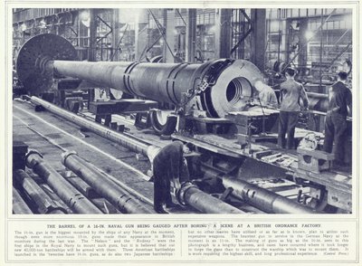 The barrel of a 16-in naval gun being gauged after boring, from The Illustrated War News, published 8th November 1939 by English Photographer